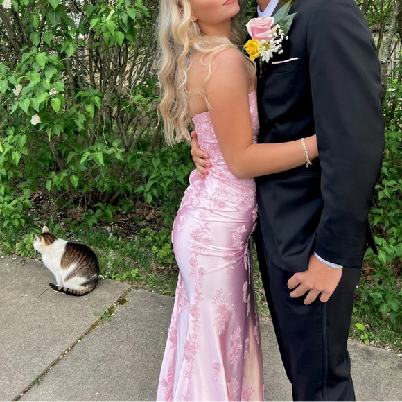 Faviana Pink Floral Prom Dress - Picture 7 of 7